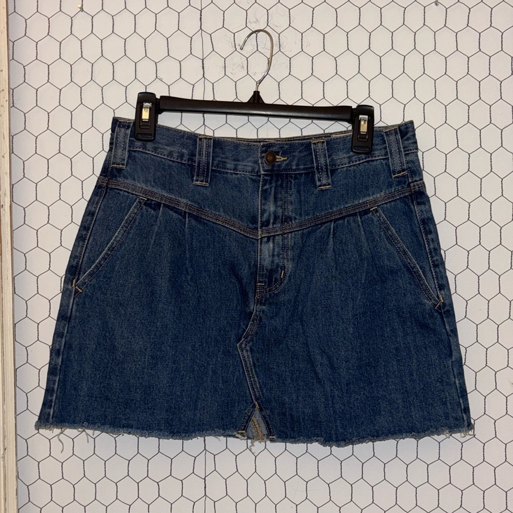 We The Free Denim Pleated Fringe Skirt